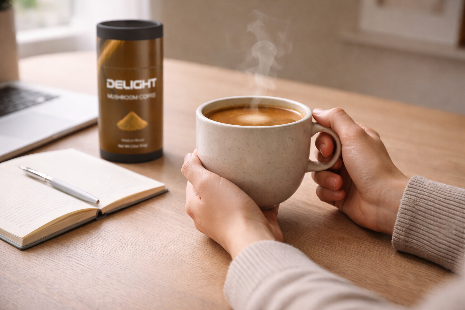 A person looking calm and focused at a desk, representing balanced energy