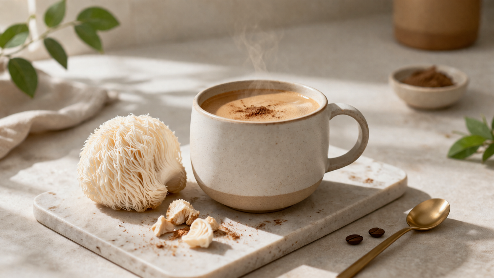 A person working focused at a desk with a coffee cup nearby representing cognitive performance