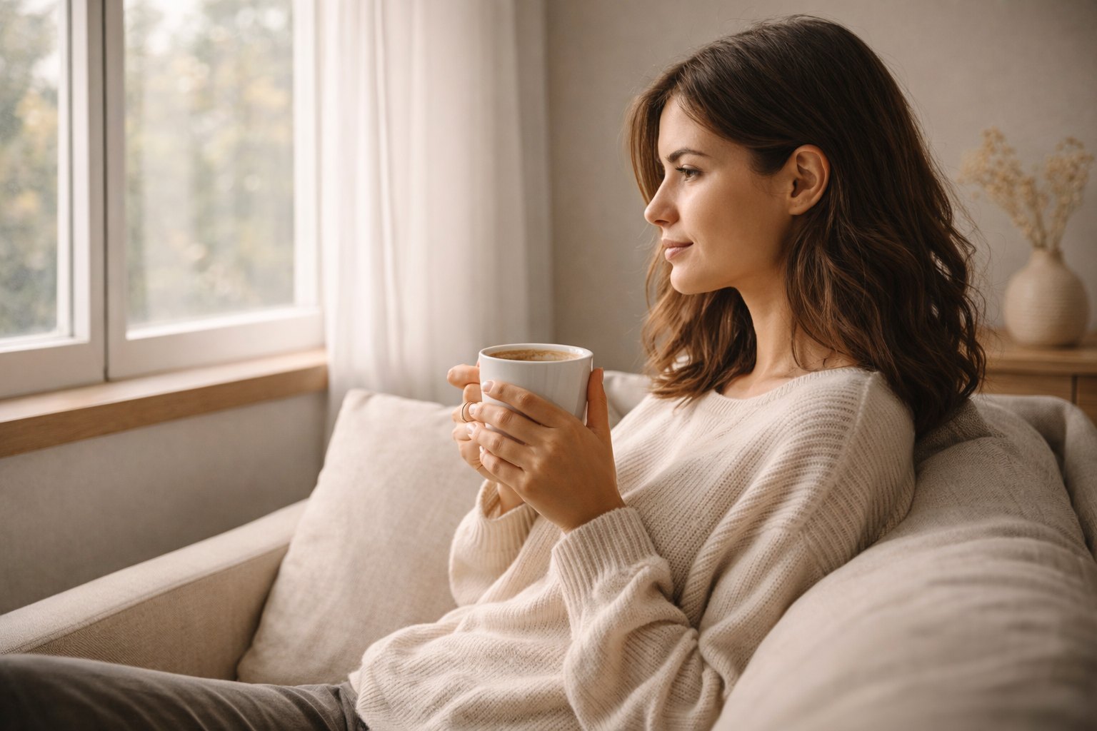 A beautifully crafted latte with art in a ceramic cup — representing the ritual of a mindful morning coffee